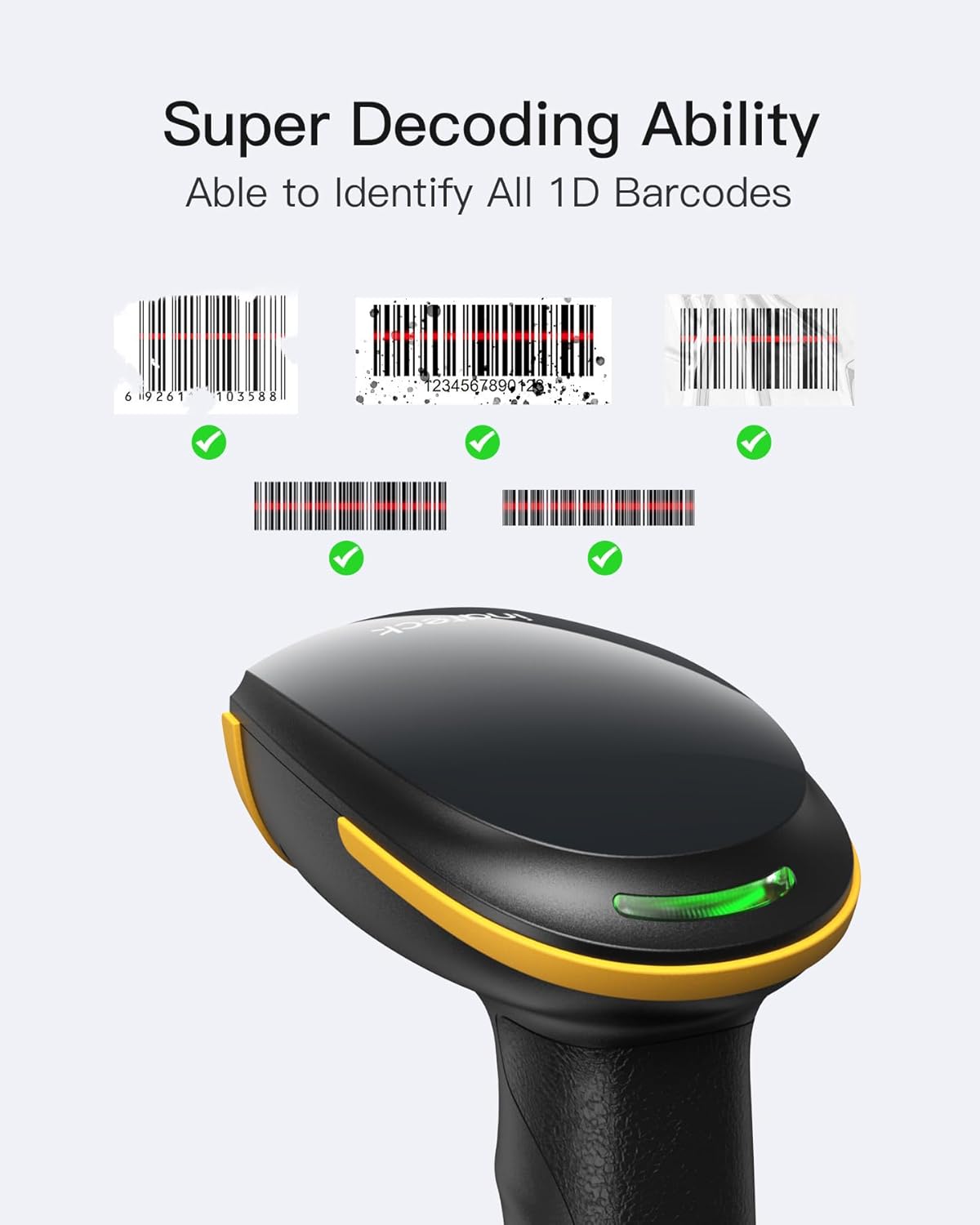 Inateck Wireless Barcode Scanner, Bluetooth Bar Code Scanner, 1D USB Barcode Reader Handheld, 1 Charge 3 Months, Scanner Barcode with APP and SDK