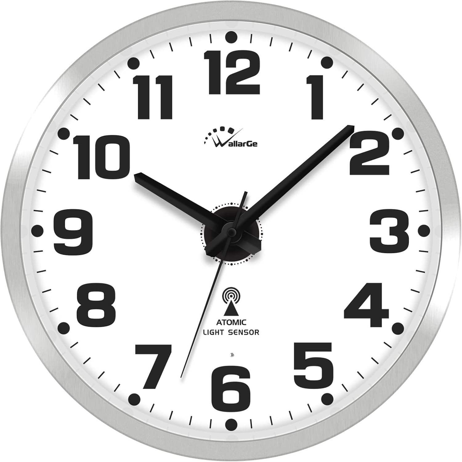 WallarGe Atomic Wall Clock with Night Light - Silent Lighted up Wall Clock Glow in The Dark, Battery Operated, AUTO DST, 12 Inch