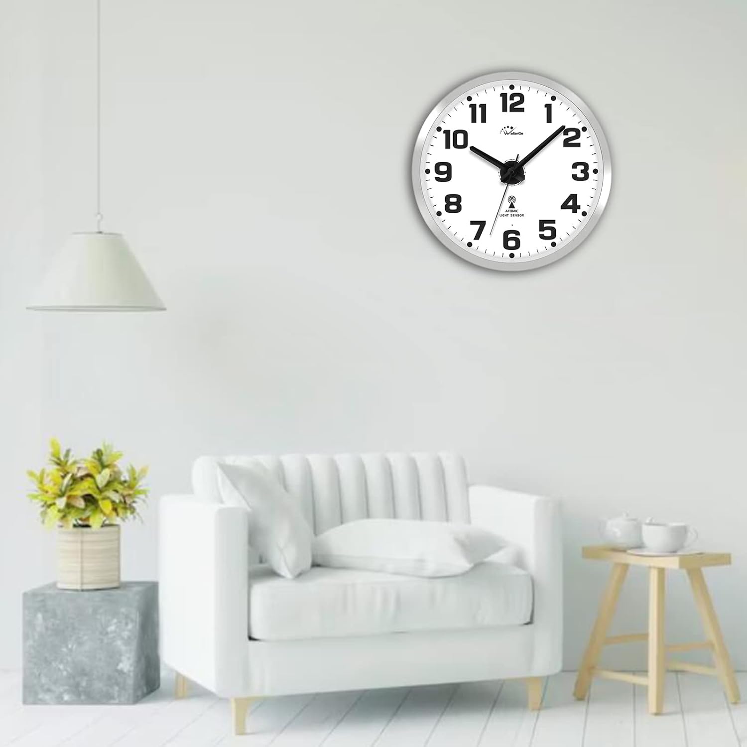 WallarGe Atomic Wall Clock with Night Light - Silent Lighted up Wall Clock Glow in The Dark, Battery Operated, AUTO DST, 12 Inch